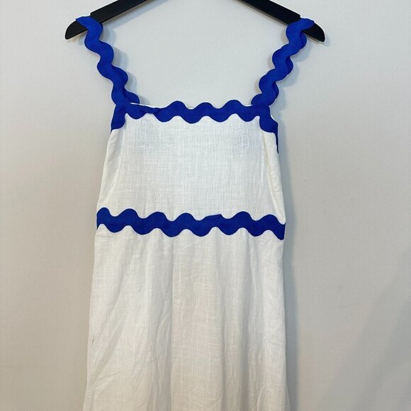 PETAL & PUP Nancy Rickrack Maxi Dress in White/Blue Size Medium - Picture 7 of 13